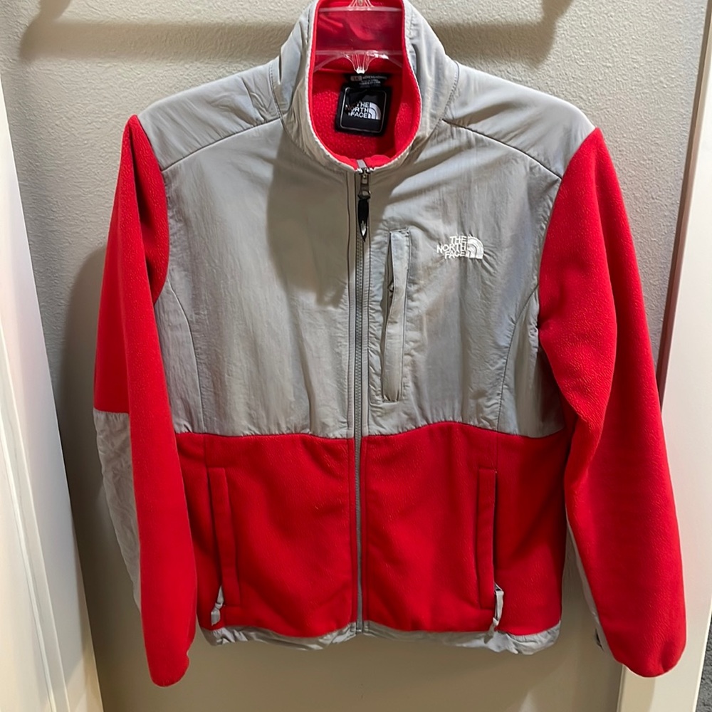 The north face Denali woman’s fleece jacket red and light grey